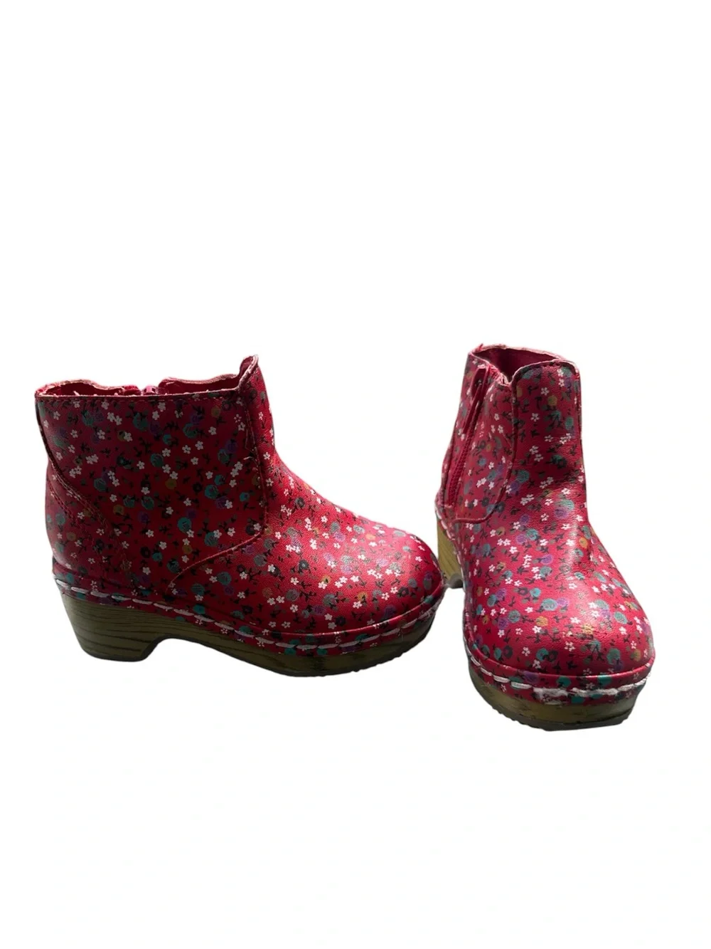 Kids Floral Red Ankle Boots